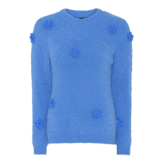 Micha trui 182186 harig bloemapplicatie Blauw Micha trui 182186 harig bloemapplicatie Blauw